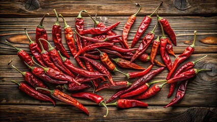 Aromatic Dried Red Chili Peppers Arranged on Rustic Wooden Surface