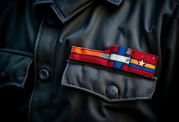 leather jacket with a patch with a flag on it
