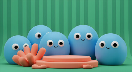 Obraz premium Adorable 3D Cartoon Characters on a Stage Pastel Colors Fun