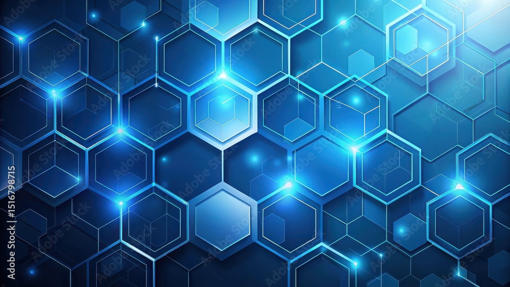 Poster abstract blue hexagonal network structure design representing innovation and technology