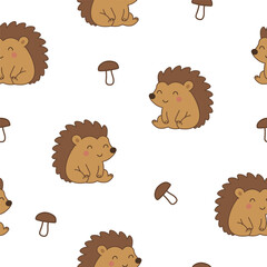 Whimsical hedgehogs with mushrooms in a fun layout.