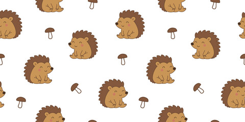 Obraz premium Whimsical hedgehogs with mushrooms in a fun layout