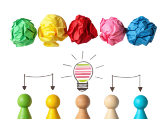 Creative Brainstorming: Diverse Ideas Leading to Innovation, isolated on white