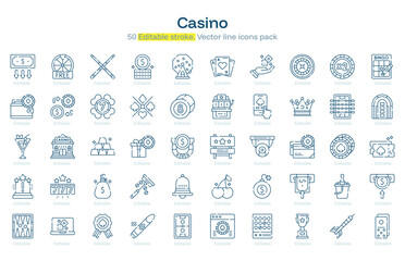 Casino line icon pack. Casino Stroke icon set. Editable Stroke icon