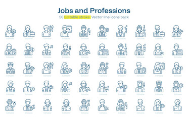 Jobs and Professions line icon pack. Jobs and Professions Stroke icon set. Editable Stroke icon
