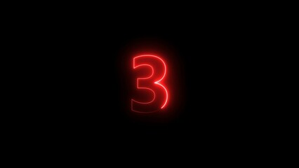 Number 3 neon bright red color 4k illustration.