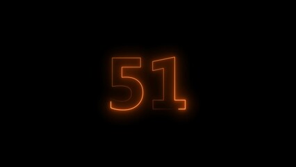 Number 51 neon bright orange color 4k illustration.