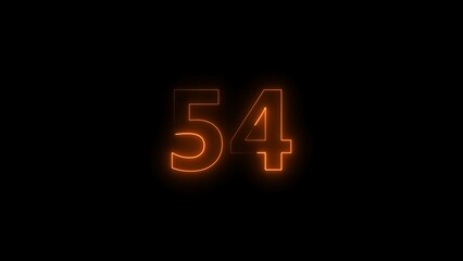 Number 54 neon bright orange color 4k illustration.