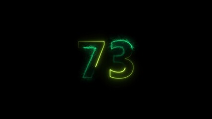 Number 73 neon bright lime green color 4k illustration.