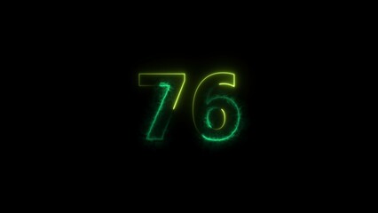 Number 76 neon bright lime green color 4k illustration.