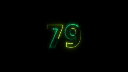 Number 79 neon bright lime green color 4k illustration.