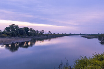 Stunning sunset view of the riven Brahmaputra in Kaziranga national park, Assam, India