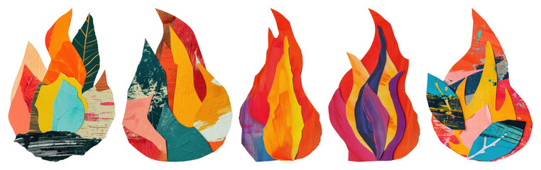 Fototapeta na wymiar PNG Colorful abstract flame designs, element set on transparent background