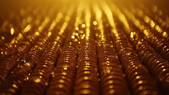 Golden, textured cylinders arranged in parallel lines.