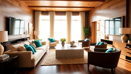 Fototapeta premium Interior of a living room with a sofa and a coffee table