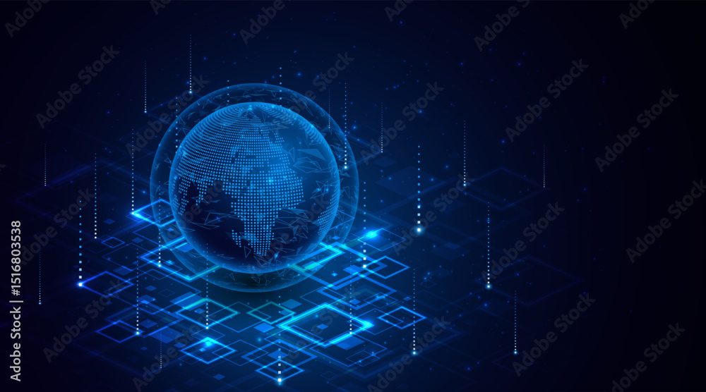 Leinwandbilder Global connection network background. World map. High-speed internet technology concept or fast wireless data transmission. modern internet network connection technology background	
