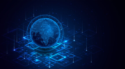 Global connection network background. World map. High-speed internet technology concept or fast wireless data transmission. modern internet network connection technology background	