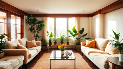 Fototapeta premium Interior of a living room with a sofa and a coffee table