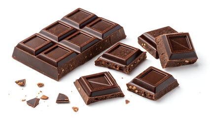 “Set of broken chocolate pieces isolated for dessert visuals, recipe design, and modern food promotions.”
