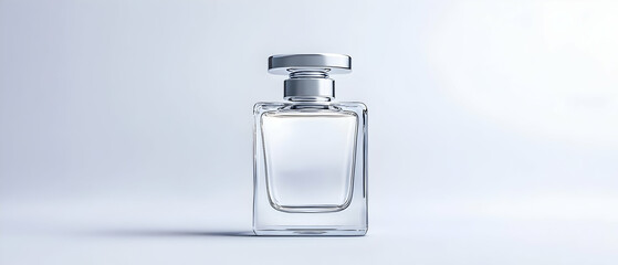 Empty Square Glass Perfume Bottle On White Background