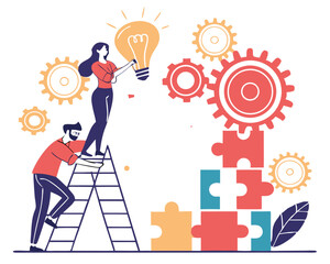 Vector illustration of big idea, startup, business plan, innovation, project management. Creative concept for web banner, social media banner, business presentation, marketing material