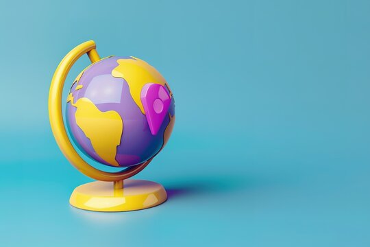 Colorful globe with a pink location marker against a vibrant blue background
