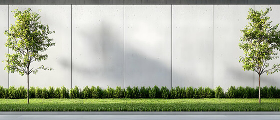 Urban Park Scene With Concrete Wall And Trees
