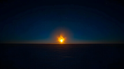 Fiery Orb Illuminating Frozen Landscape At Night