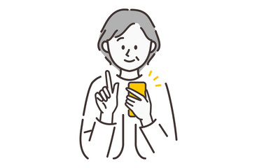 スマホを片手に持っている年配の女性