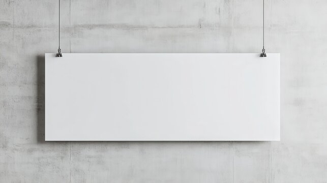Fototapeta Blank white vinyl banner hanging from the ceiling with metal grommets on a white background plain view