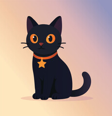 Cute Black Cat with Orange Eyes and a Star Collar