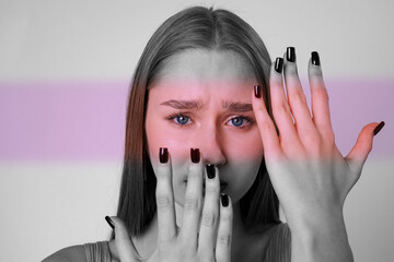Emotional expression captured with contrasting colors showcasing individuality and introspection