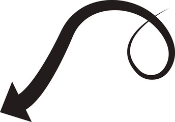 Arrow icon. Hand drawn black line doodle arrow, curve arrow vector. Sketch curved dashed arrows design isolated on transparent background. Direction shape for web and app.