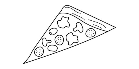 Doodle Pizza slice design. Hand drawn vector illustration for cards, business, banners, textile, wallpaper, wrapping in black colour. Editable stroke