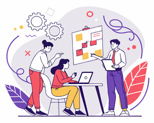 Vector illustration of sharing ideas and experiences, brainstorming, startup, creative team. Creative concept for web banner, social media banner, business presentation, marketing material.