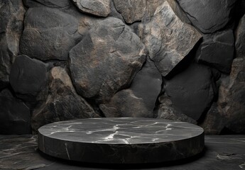 Natural stone podium with rough rock surface for mockup