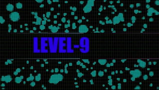 Level-9 Font Text cc star bust. Grid and cc ball action black background.