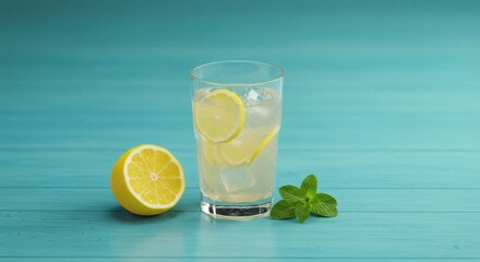 Fototapeta premium Homemade Lemonade with Lemon Slices and Mint