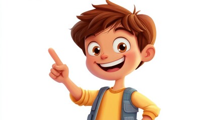 Happy boy pointing with his finger - isolated over a white background illustration , no logos, no brands
