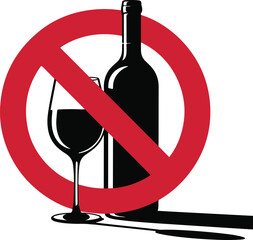 No alcohol sign,No alcohol drink sign,Prohibition sign for alcohol. Vector illustration.