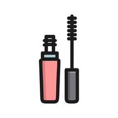 Flat vector illustration of various mascara bottles and applicators for beauty and cosmetic concepts