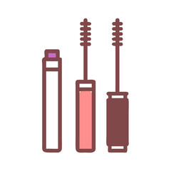 Illustration of two mascara tubes and applicators in vibrant pastel colors perfect for beauty and cosmetic related concepts