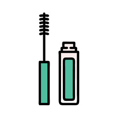 Flat vector illustration of various mascara bottles and applicators for beauty and cosmetic concepts