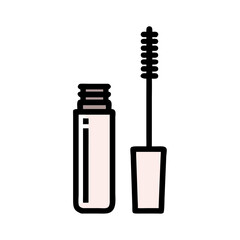 Flat vector illustration of various mascara bottles and applicators for beauty and cosmetic concepts