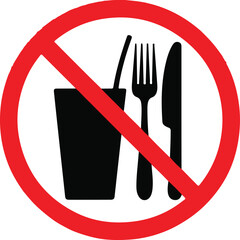 no eating and drinking sign ban on food forbidden black in red circle isolated on white background vector illustration