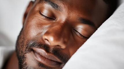 Obraz premium A man face pressing gently against a pillow-like surface, creating subtle indentations on his skin. 