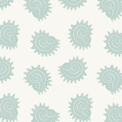 Pastel summer background with seashells. Seamless marine pattern. Minimalist vintage marine silhouettes. Summer coastal design element for prints, fabrics, wallpaper, packaging, wrapping, tshirt