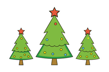 Set of Christmas Tree Vector Art Designs for Festive Holiday 