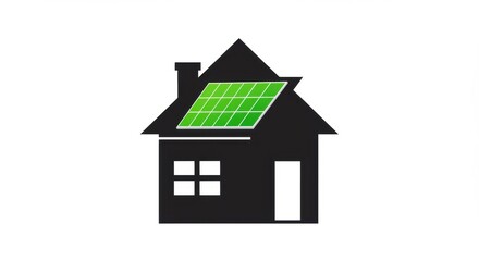 House with solar panel on white background