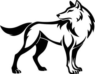 Fierce yet poised wolf line art icon, for versatile use.